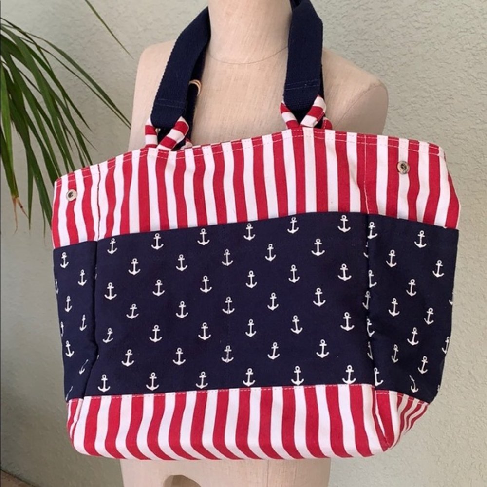 Set of Caribbean Joe nautical tote & INC white nautical rayon top